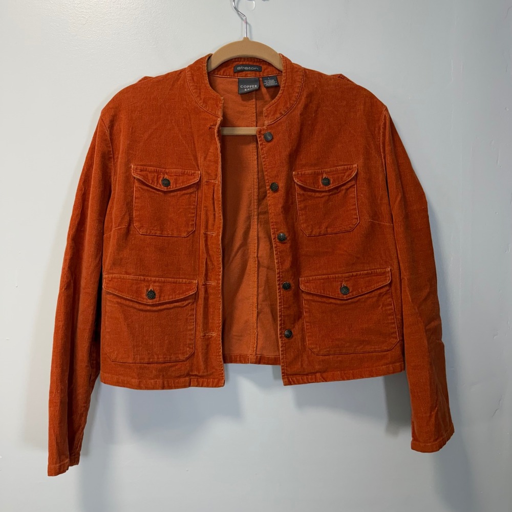 Copper Key Vintage Y2K Burnt Orange Corduroy Stretch Utility Jacket Large